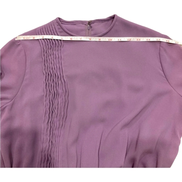 Vintge 70s Boho Long Sleeve Crepe Midi Belted  Dress Canadian Unionmade Purple - Picture 8 of 16